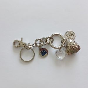 Kathy Van Zeeland 2 Hearts Charms Hook Key Chain / Purse Charm Silver Metal